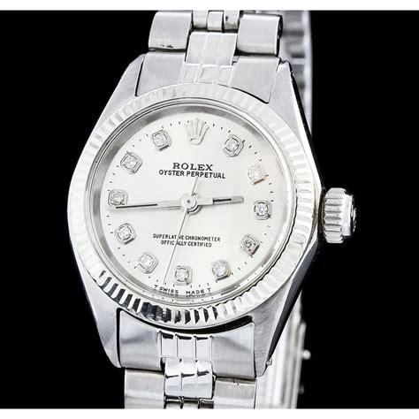 preowned ladies rolex stainless steel diamonds|Rolex oyster perpetual lady date.